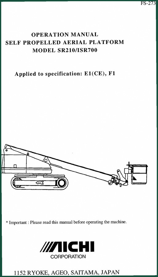Aichi ISR700, SR210 Operators Manual – Factory Specs & Safety