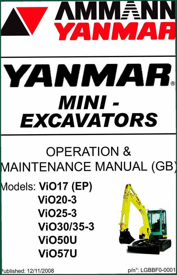 Ammann Yanmar ViO17, ViO20-3, ViO25-3, ViO30/35-3, ViO50U 2008 Operators Manual
