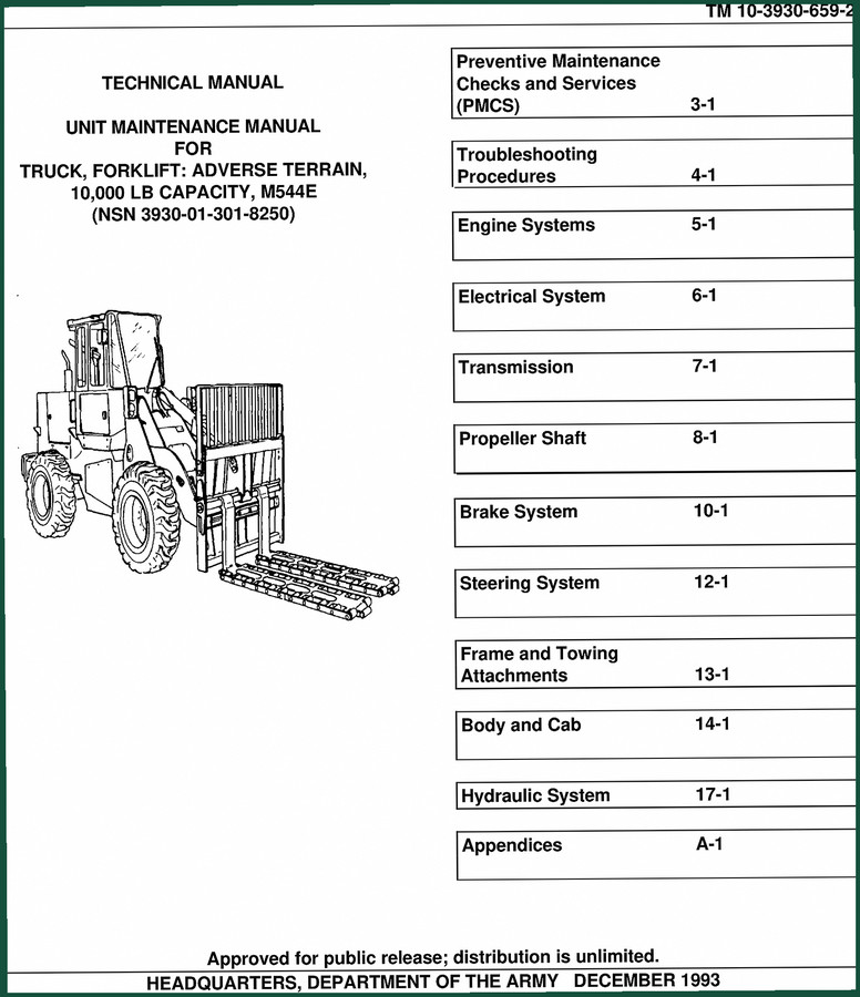 M544E 1993 Technical Manual – Army Forklift Factory Specs