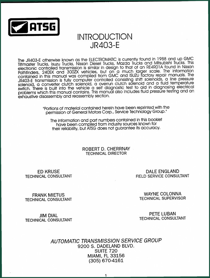 ATSG JR403-E Technical Manual – Factory Transmission Diagnostics