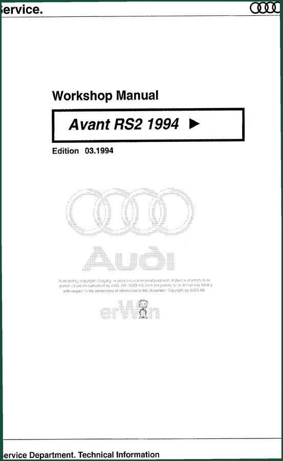Audi Avant RS2 1994 Workshop Manual – Factory Electrical & Engine Specs