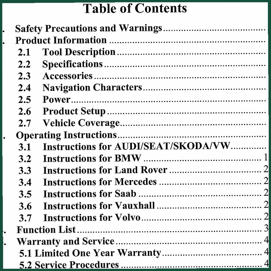 Autel AUDI, SEAT, SKODA, VW, BMW Technical Manual – 43 Pages