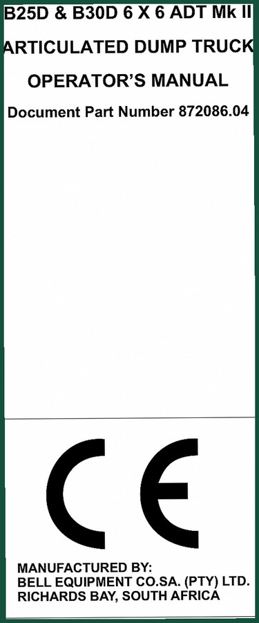 BELL Equipment B25D, B30D 2006 Operators Manual – Factory Specs