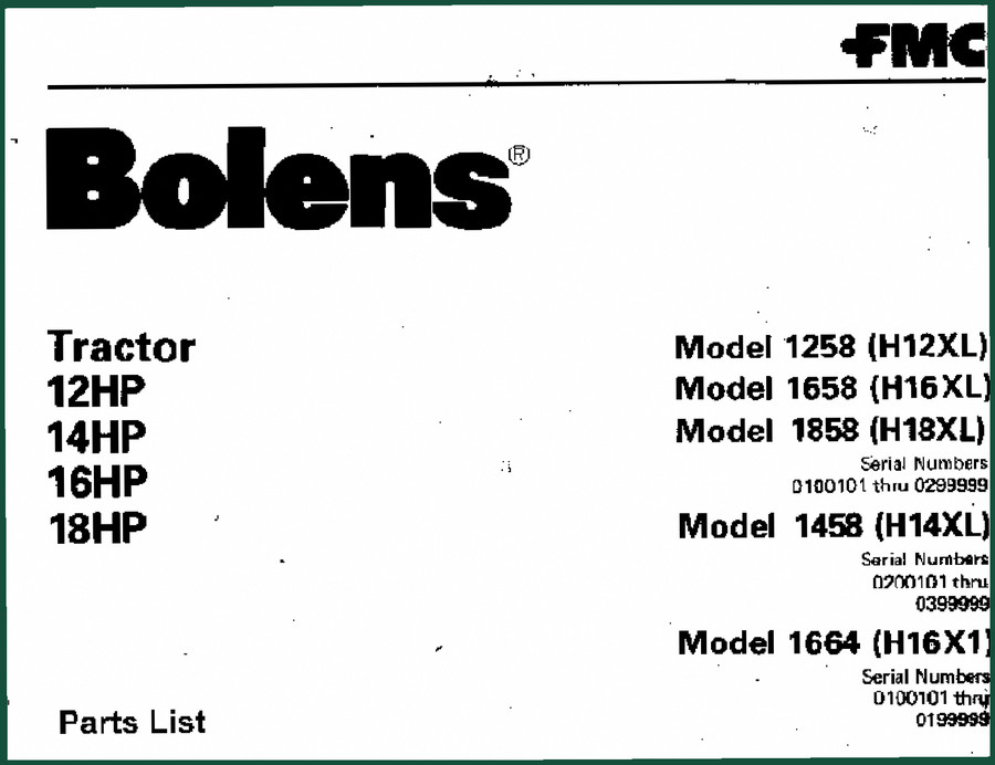 Bolens 1258, H12XL, 1658, H16XL, 1858 Parts Catalog – 21 Pages of OEM Component Data