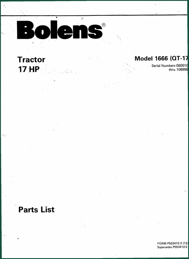 Bolens 1666 1981 Parts Catalog – OEM Component Identification for 17 HP Tractor