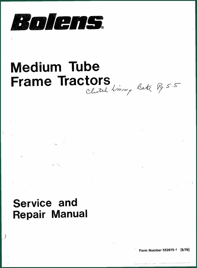 Bolens 600, 180, 850, 190, 184 1978 Service Manual – Factory Specs for Medium Tube Frame Tractors