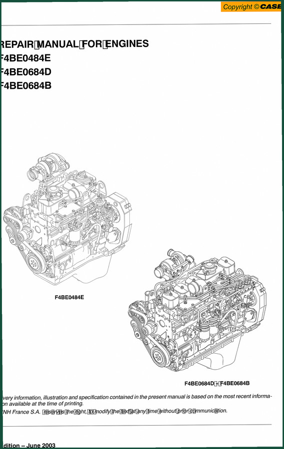 Case F4BE0484E, F4BE0684D, F4BE0684B 2003 Repair Manual – Factory Specs