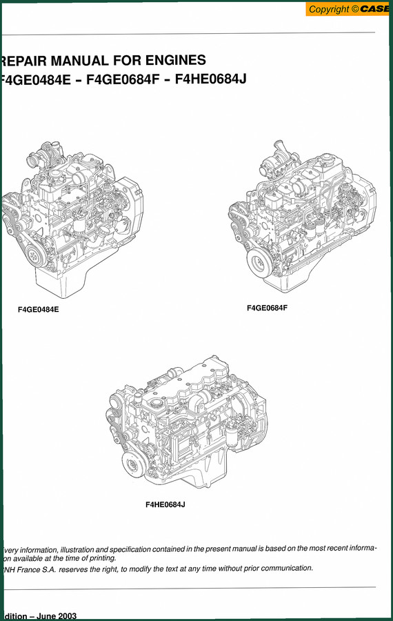 Case F4GE0484E, F4GE0684F, F4HE0684J 2003 Repair Manual – 258 Pages