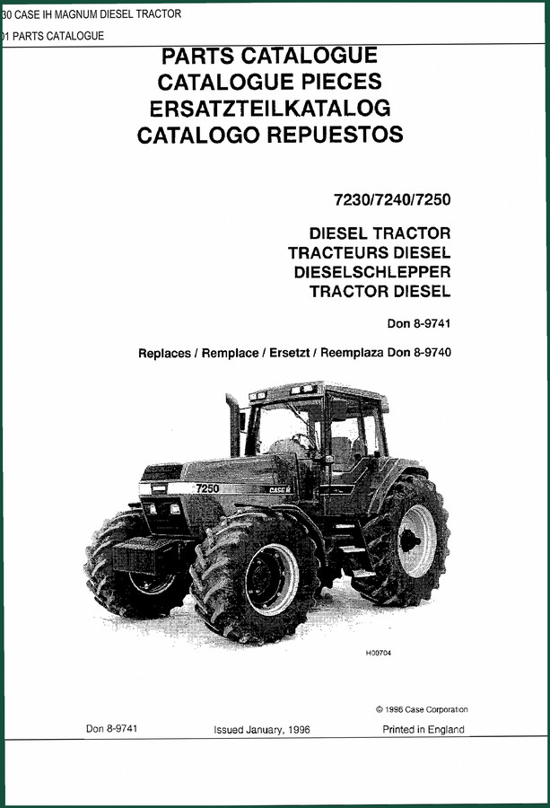 CASE IH 7230, 7240, 7250 1996 Parts Catalog – 488 Pages OEM