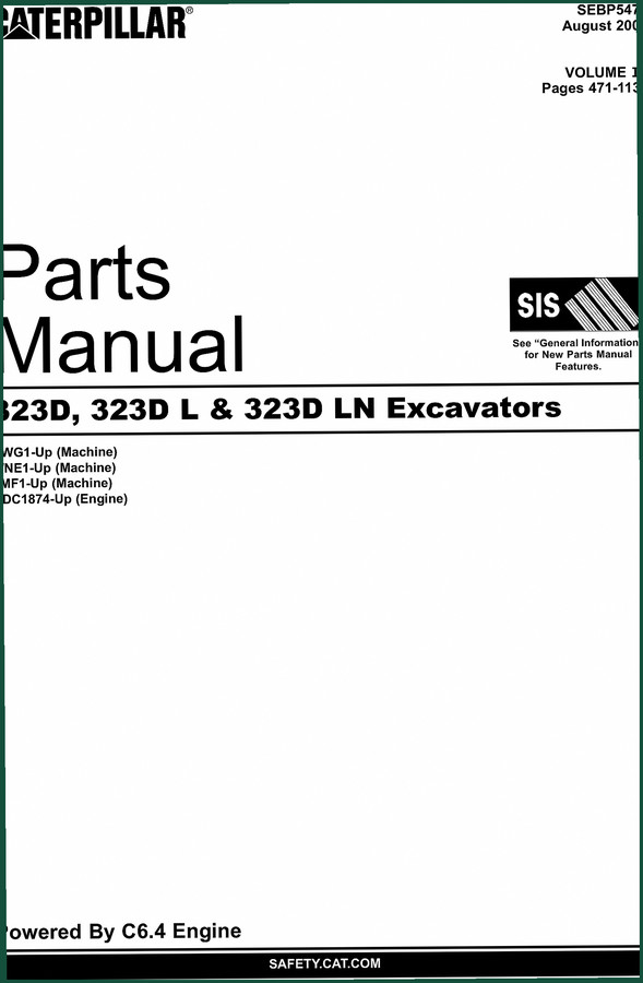 Caterpillar 323D 323D L 323D LN 2009 Parts Catalog – 725 Pages