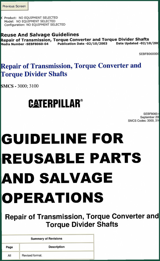 Caterpillar 3100, SMCS - 3000 2003 Repair Manual – 30 Pages OEM Specs