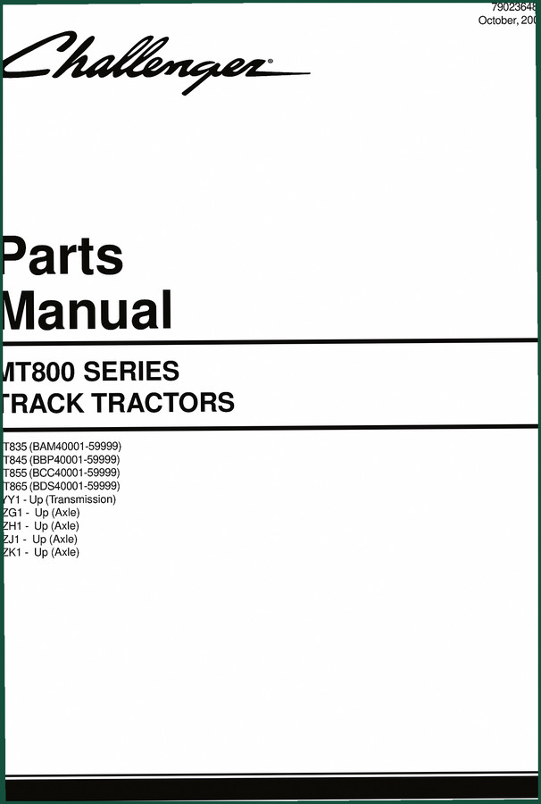 Challenger MT800, MT635, MT845, MT855, MT865 2005 Parts Catalog