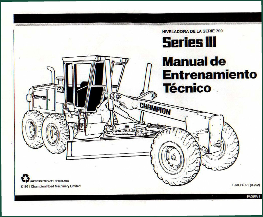 Champion 720 1991 Training Manual – Factory Specs for Series III Graders