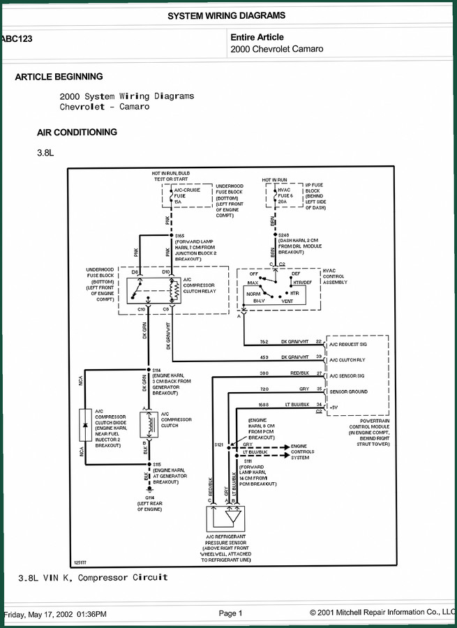 Chevrolet Camaro 2001 Wiring Diagram – Factory Electrical Schematics
