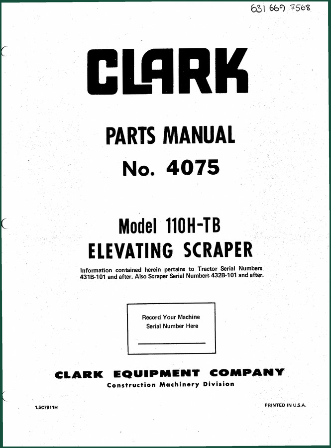 Clark-hurth 110H-TB Parts Catalog – OEM Parts Manual