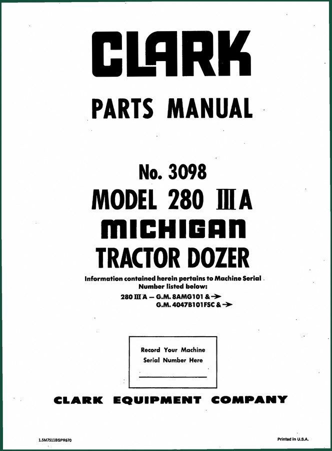 Clark-hurth 280 IIIA Parts Catalog – OEM Parts Identification for Tractor Dozer