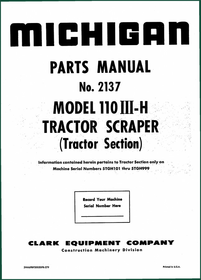 Clark Equipment 110III-H Parts Catalog – 112 Pages OEM Factory Index