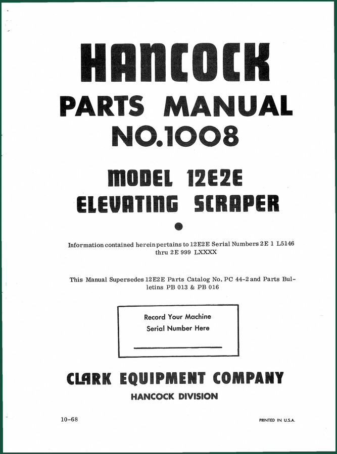 Clark Equipment 12E2E 1968 Parts Catalog – OEM Parts Index