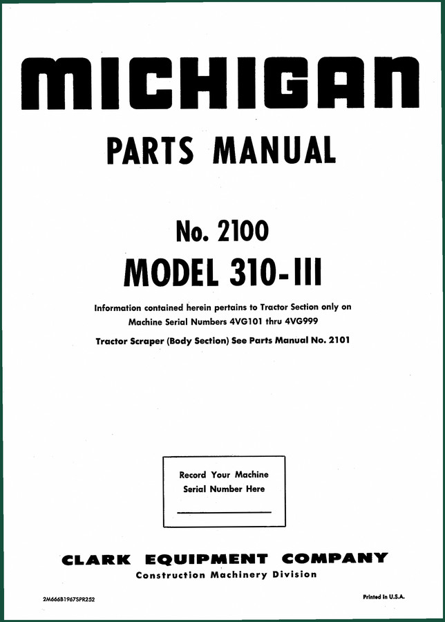 Clark Equipment 310, 310III Parts Catalog – OEM Index