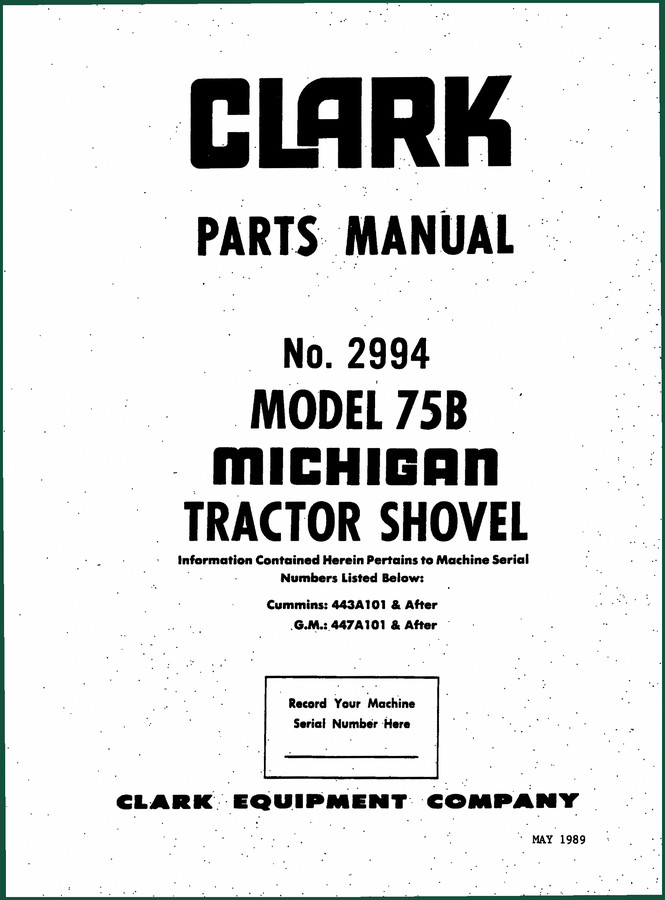 Clark Equipment 75B 1989 Parts Catalog – OEM Parts Index