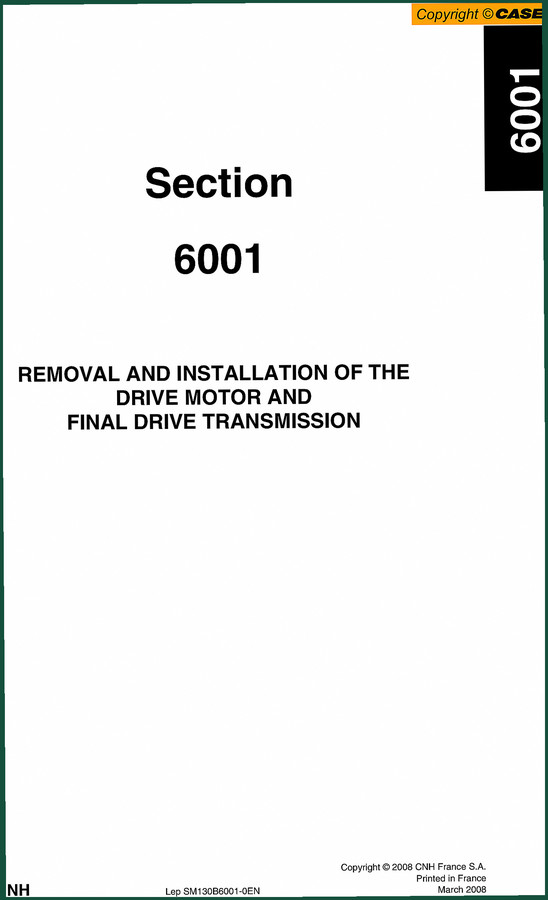 CNH CX160B 2008 Repair Manual – Factory Travel Motor Removal & Installation