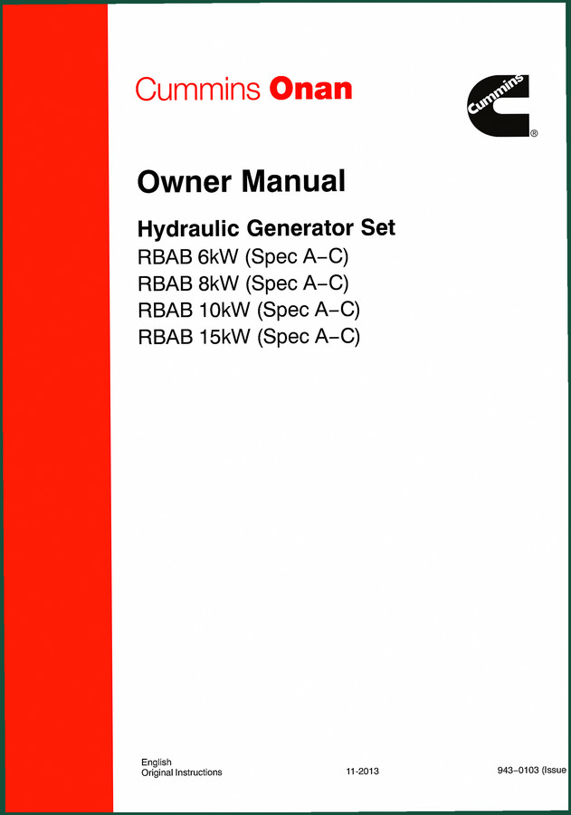 Cummins Onan RBAB 6kW-15kW 2013 Operators Manual – OEM Hydraulic Genset Guide