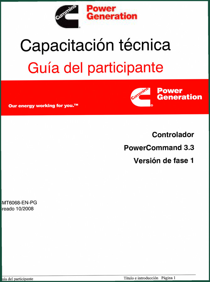 Cummins PowerCommand 3.3, HMI 320 2008 Training Manual – OEM Technical Guide