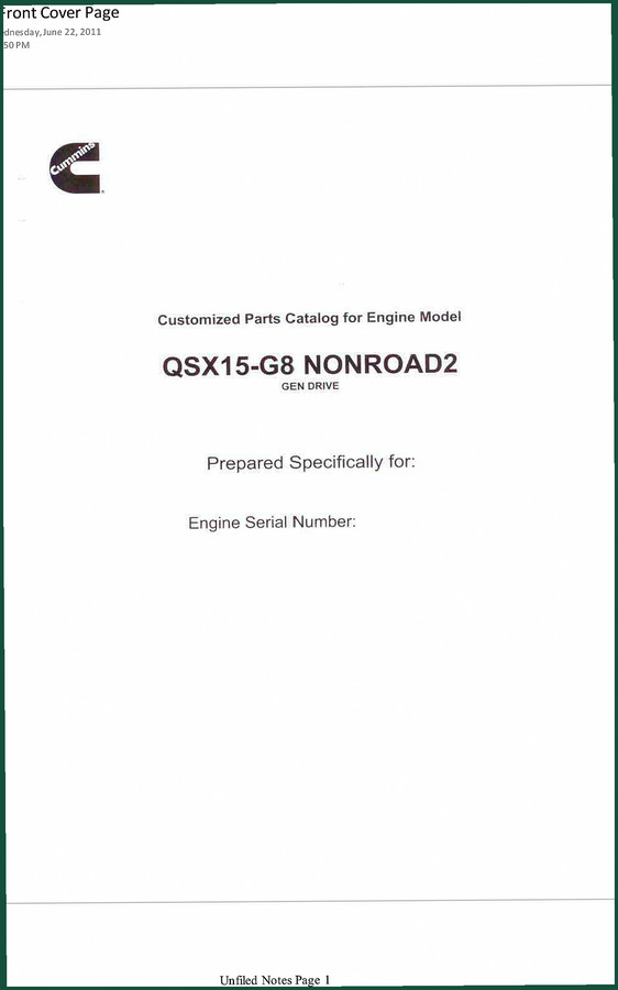 Cummins QSX15-G8 2011 Parts Catalog – OEM Part ID
