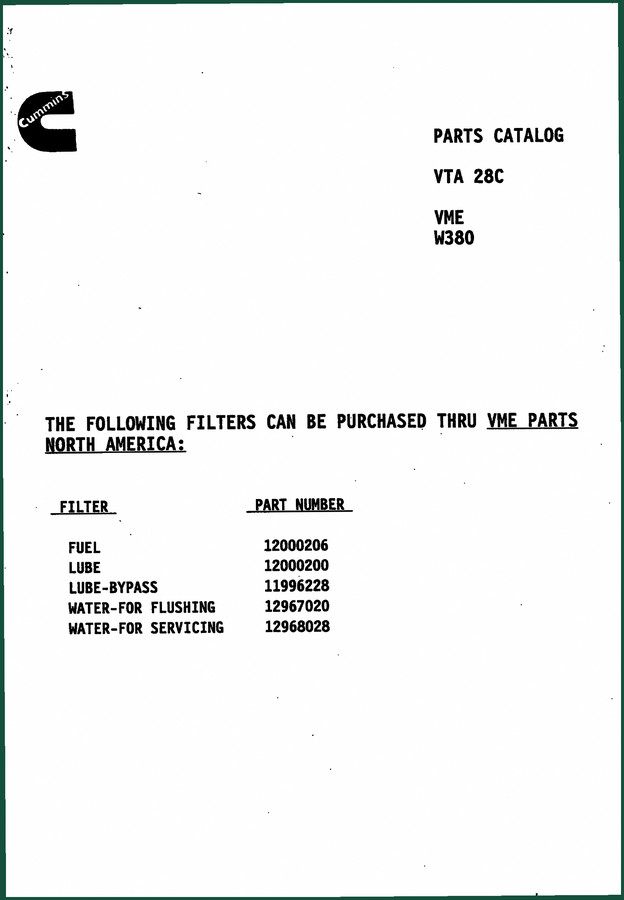 Cummins VME, W380 Parts Catalog – 626 Pages of OEM Parts Data