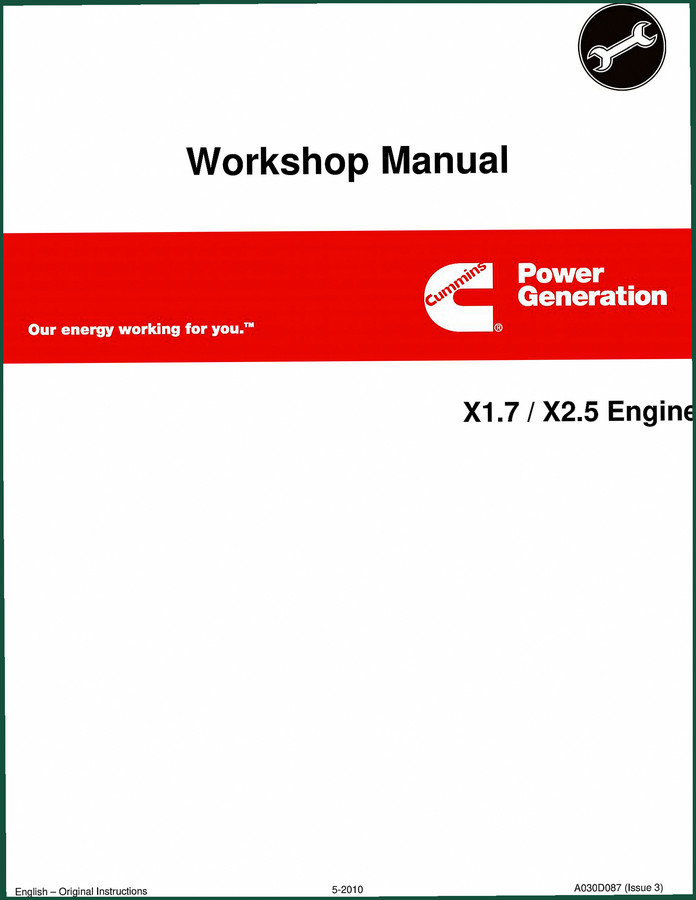 Cummins X1.7, X2.5 2010 Workshop Manual – Factory Specs for Diesel Gen Sets
