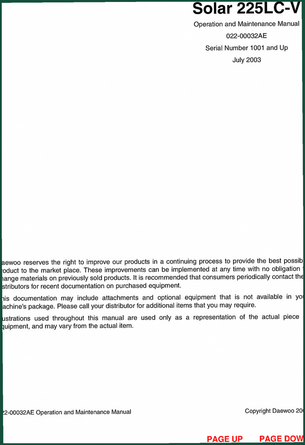 Daewoo 225LC 2003 Service Manual – 264 Pages of Factory Specs for Excavator Repair