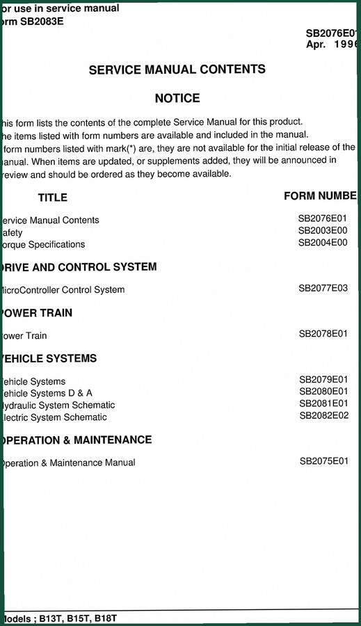 Daewoo B13T, B15T, B18T 1996 Service Manual – Factory Specs