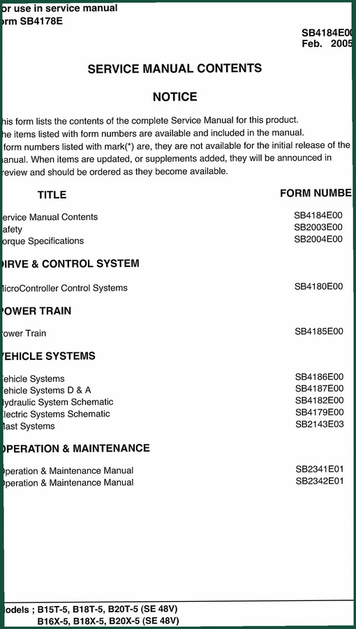Daewoo B15T-5, B18T-5, B20T-5, B16X-5, B18X-5 2005 Service Manual