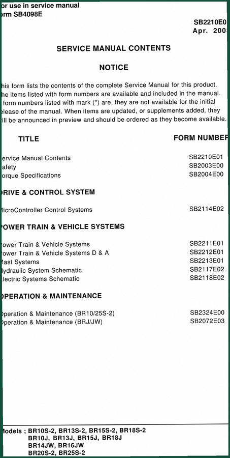 Daewoo BR10S-2, BR13S-2, BR15S-2, BR18S-2, BR10J 2003 Service Manual – 711 Pages