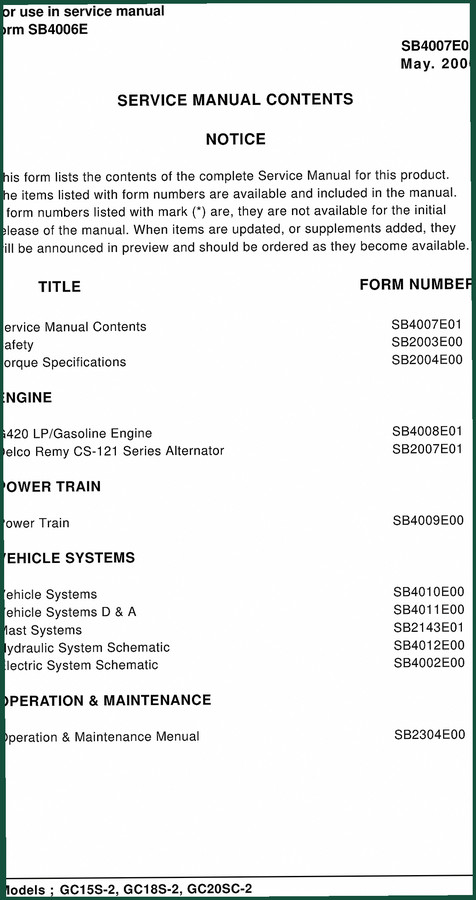 Daewoo GC15S-2 GC18S-2 GC20SC-2 2000 Service Manual - 435 Pages OEM