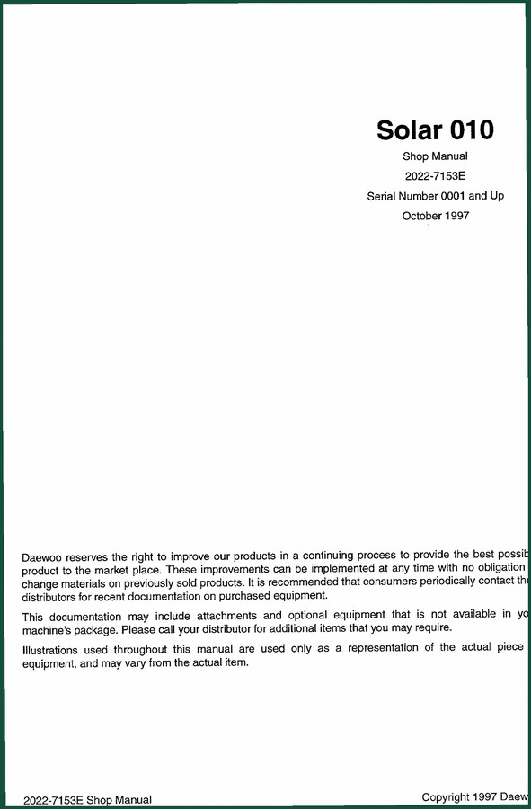 Daewoo SOLAR 010 1997 Workshop Manual – 121 Pages