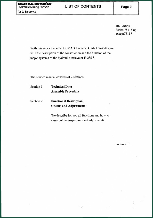 Demag Komatsu H 285 S Service Manual – 544 Pages of OEM Specs