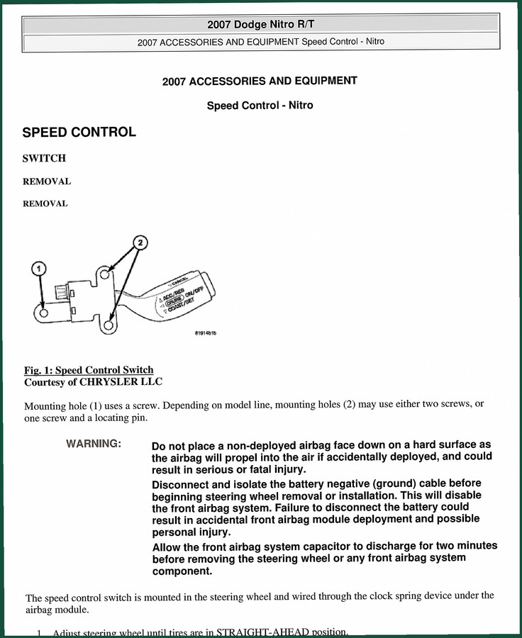 Dodge Nitro R/T 2007 Service Manual – OEM Factory Specs & Procedures