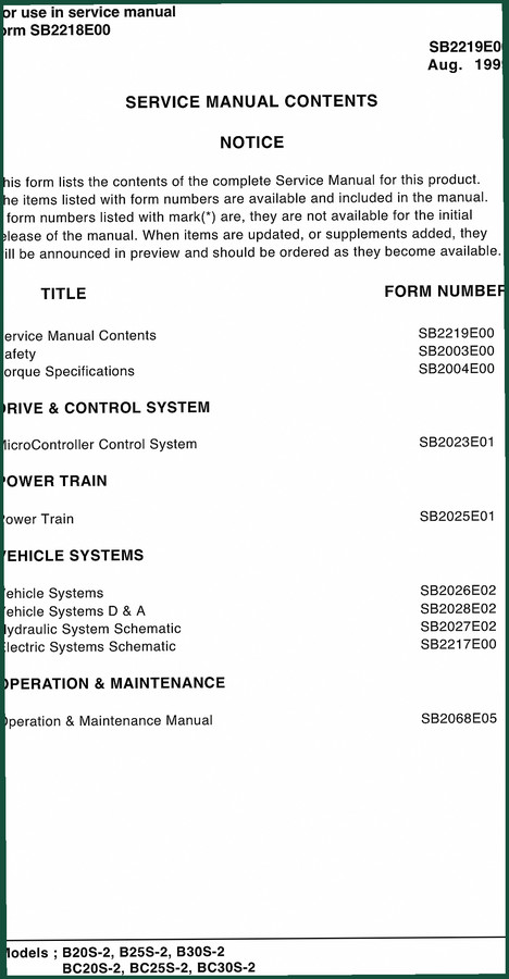Doosan B20S-2, B25S-2, B30S-2, BC20S-2, BC25S-2 1999 Service Manual