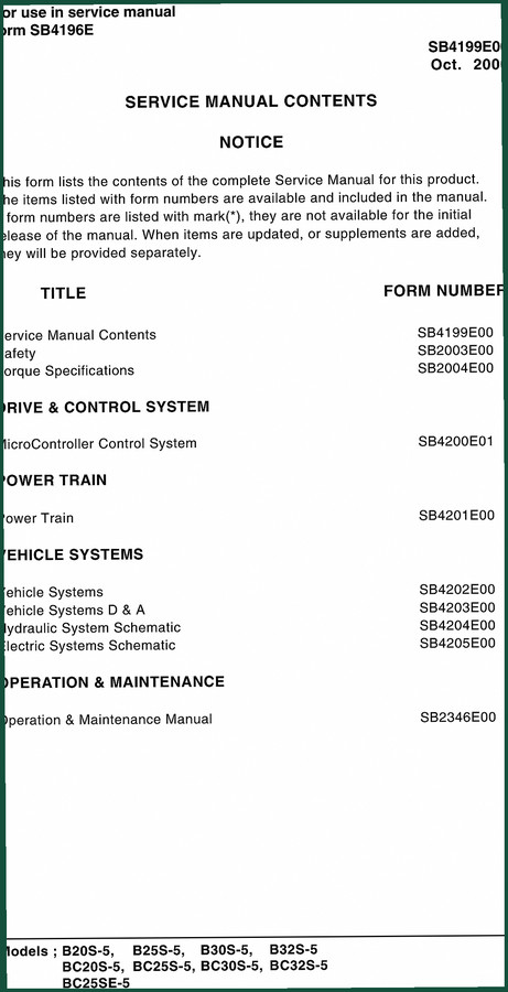Doosan B20S-5, B25S-5, B20S, B25S, B30S 2006 Service Manual