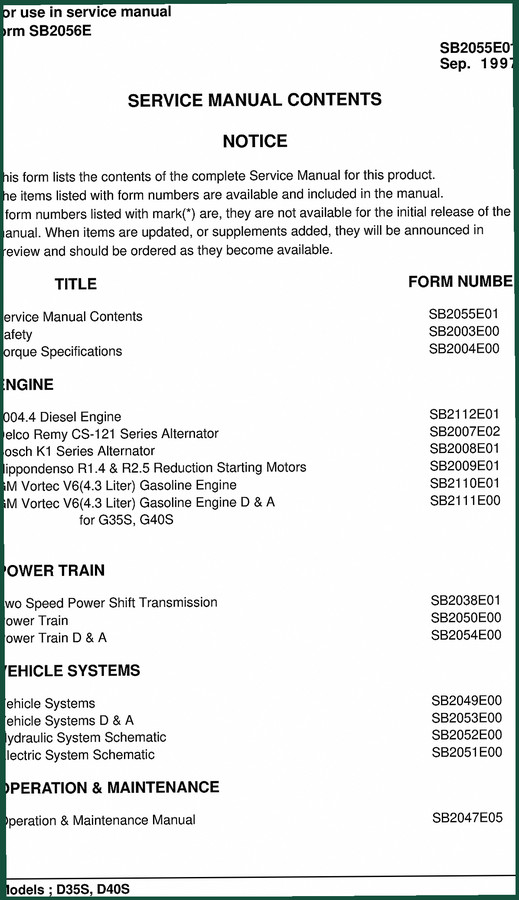 Doosan D35S, D40S 1997 Service Manual – 866 Pages of Factory Specs