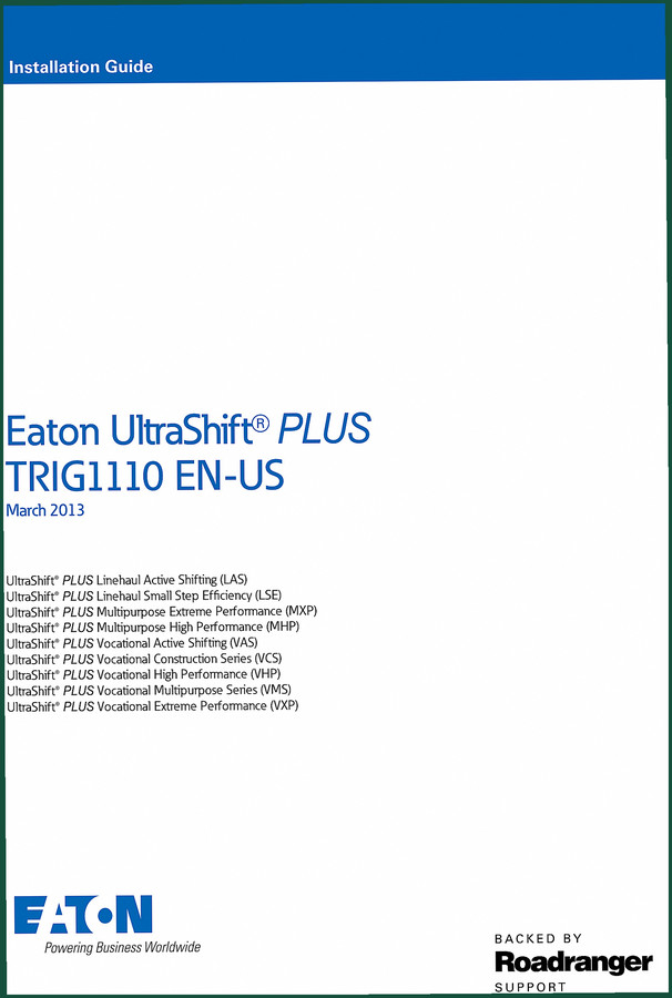 Eaton UltraShift PLUS 2013 Installation Manual – Factory Specs