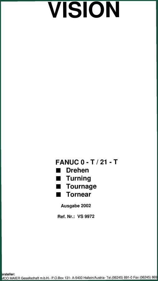 Fanuc 0-T, 21-T 2002 Training Manual – Factory CNC Turning Documentation