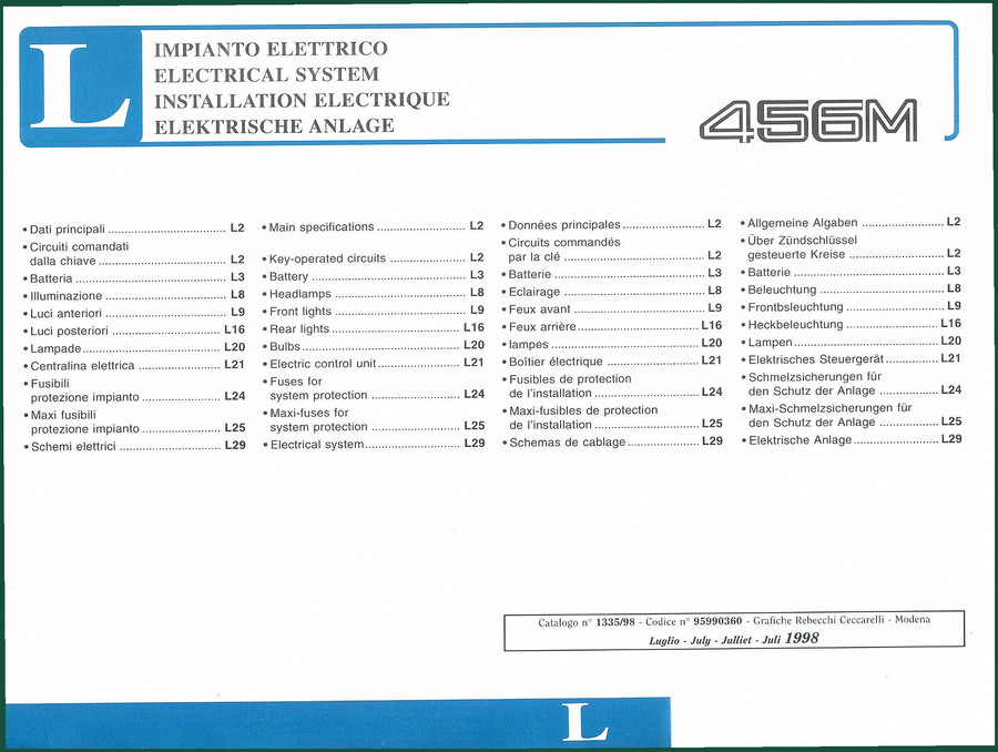 Ferrari 456M 1998 Electrical Schematic – Official OEM Wiring Manual
