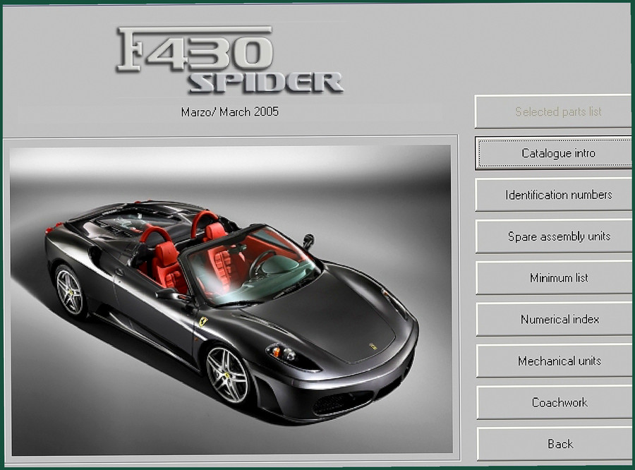 Ferrari F430 Spider 2005 Parts Catalog – Factory Diagrams