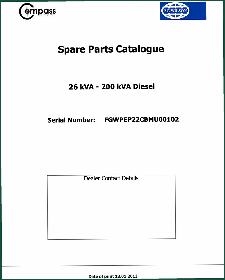 FG Wilson 200 kVA, 26 kVA 2013 Parts Catalog – OEM Parts Identification