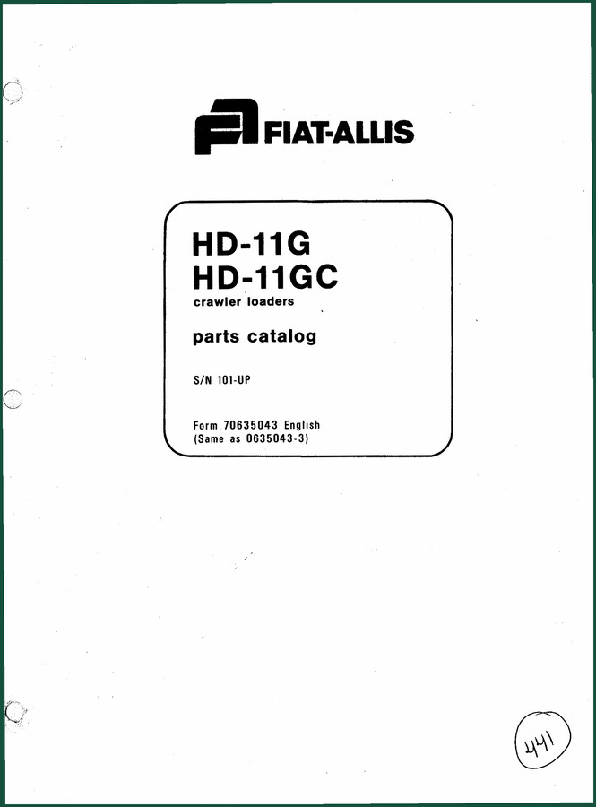 Fiatallis HD-11G HD-11GC 1971 Parts Catalog – OEM Part Numbers