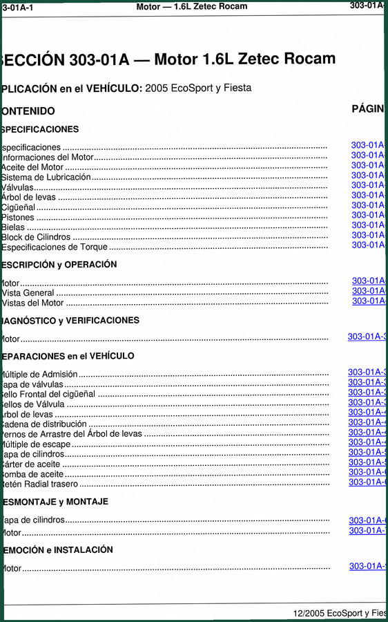 Ford Fiesta, EcoSport 2005 Technical Manual – 1.6L Zetec Rocam Engine Specs