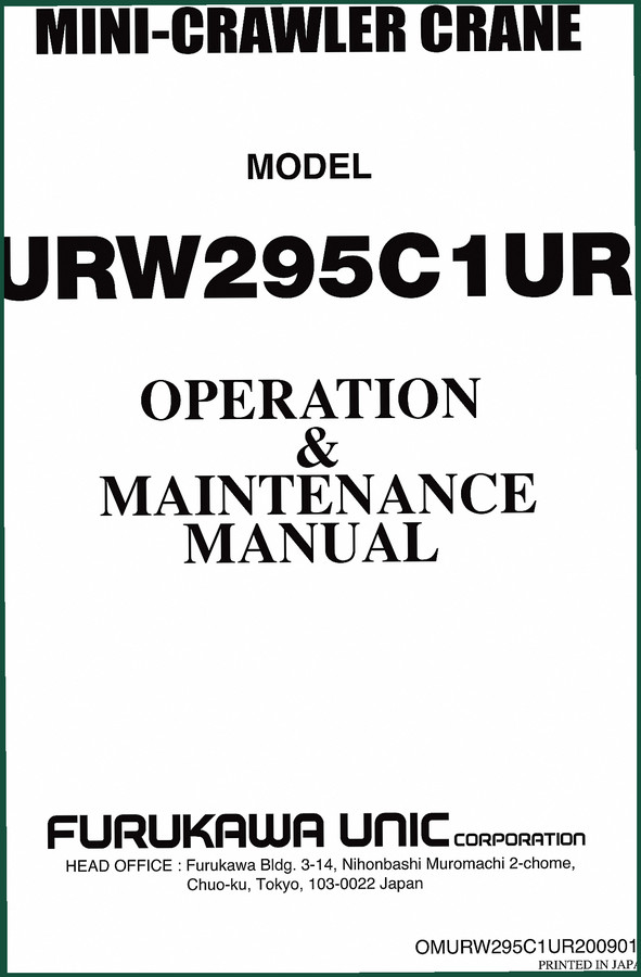 Furukawa Unic URW295C1UR Operators Manual – Factory Specs