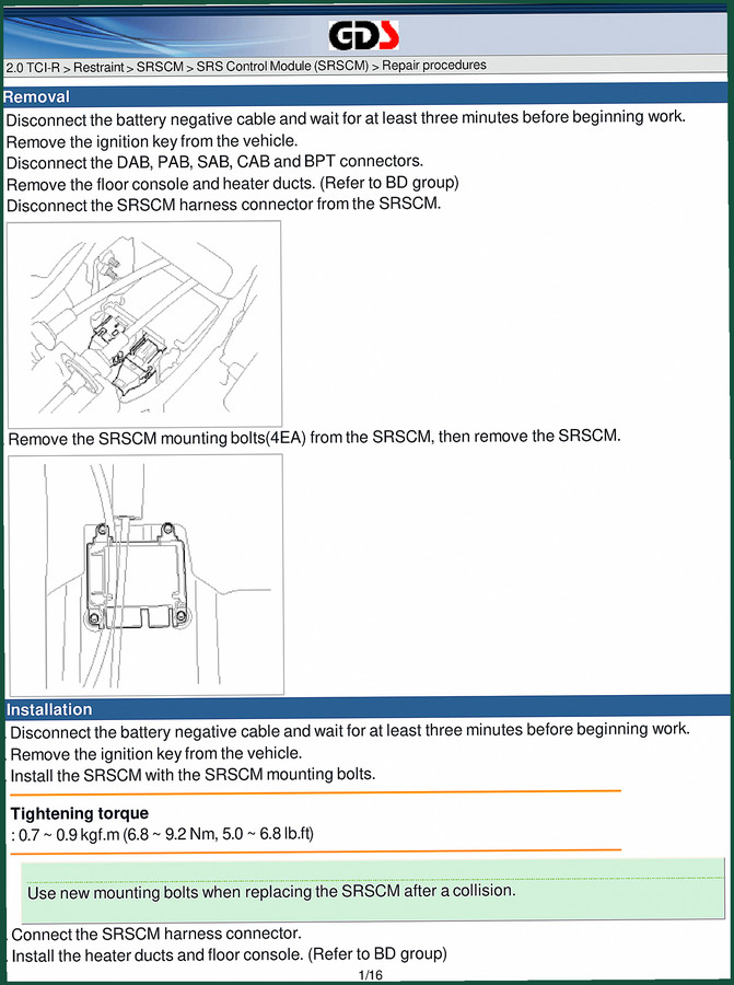 Huafengdongli TCI-R Repair Manual – Factory Specs for Airbag Systems